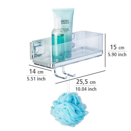 WENKO 22694100-Ablage VACUUM-LOC QUADRO ED 25,5 x 15 cm, silber/glänzend, Chrom/klar