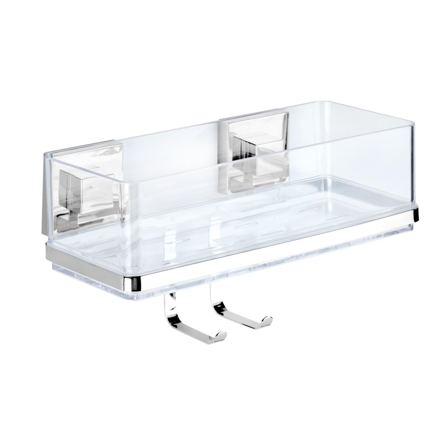 WENKO 22694100-Ablage VACUUM-LOC QUADRO ED 25,5 x 15 cm, silber/glänzend, Chrom/klar