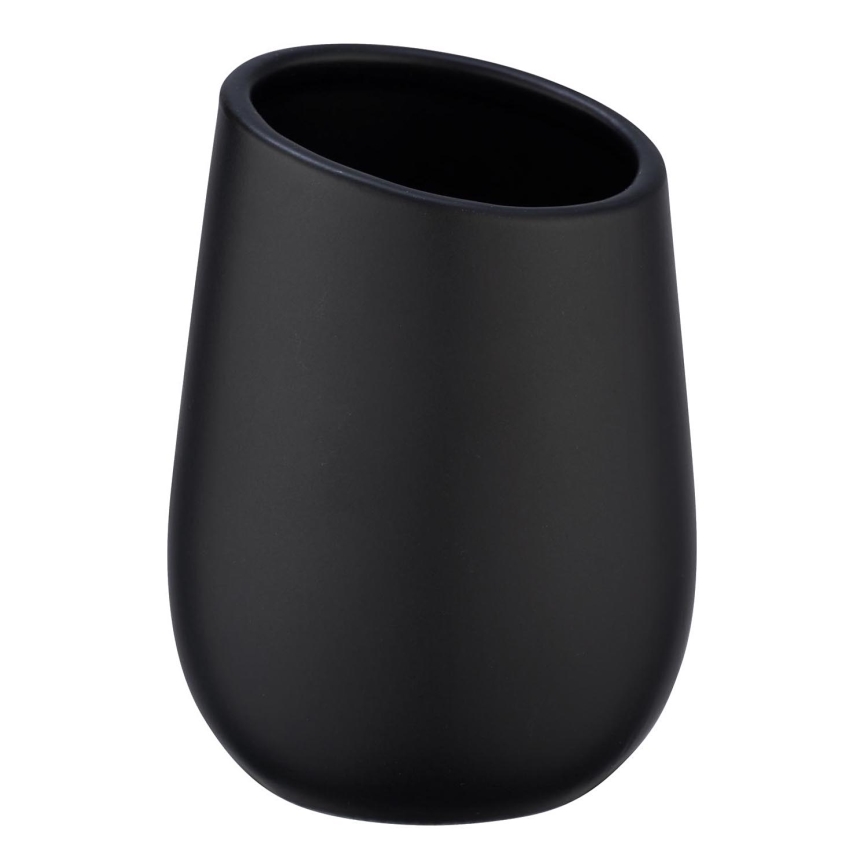WENKO 23651800 - Zahnbürstenbecher BADI, 8 x 11 cm, schwarz
