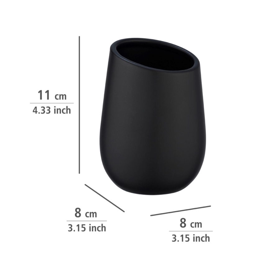 WENKO 23651800 - Zahnbürstenbecher BADI, 8 x 11 cm, schwarz