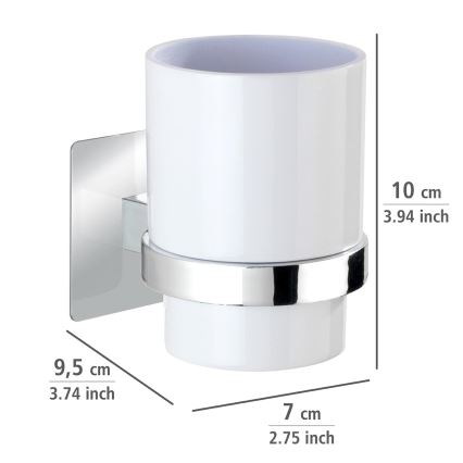 WENKO 23847800-Zahnbürstenbecher TURBO-LOC QUADRO ED. 7x9,5 cm Glanzchrom/Weiß