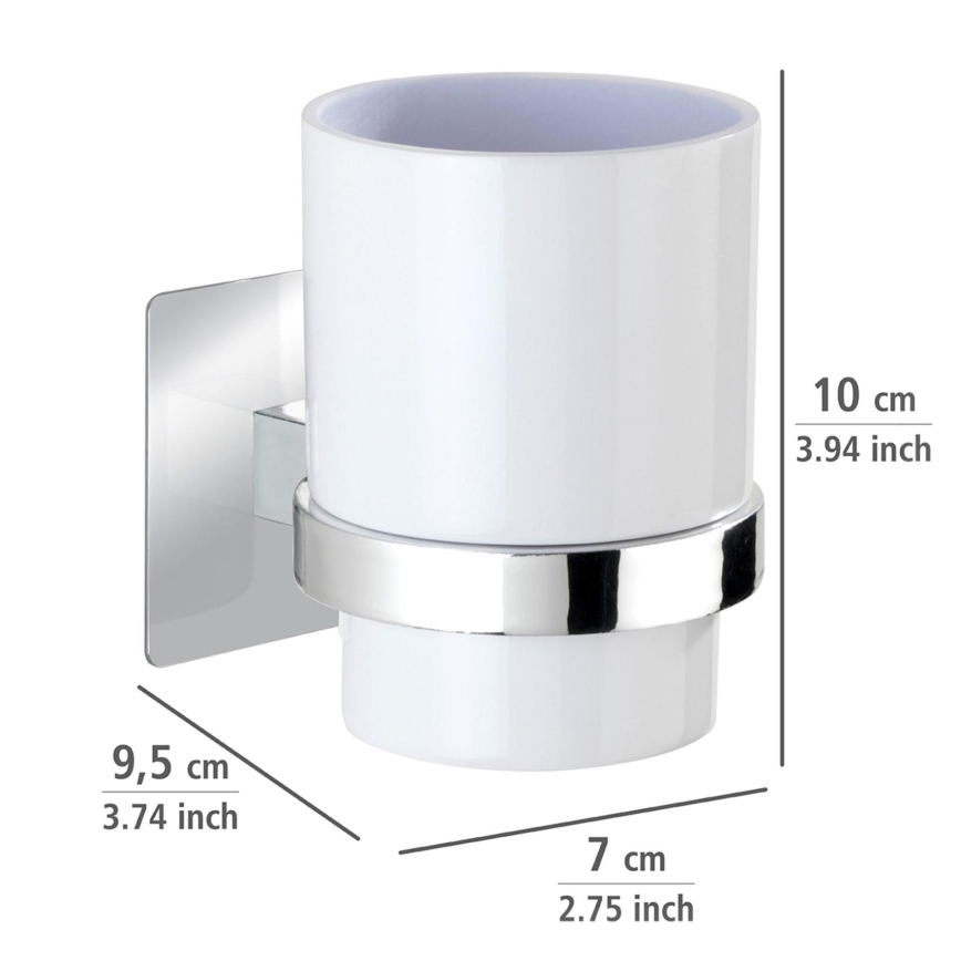 WENKO 23847800-Zahnbürstenbecher TURBO-LOC QUADRO ED. 7x9,5 cm Glanzchrom/Weiß