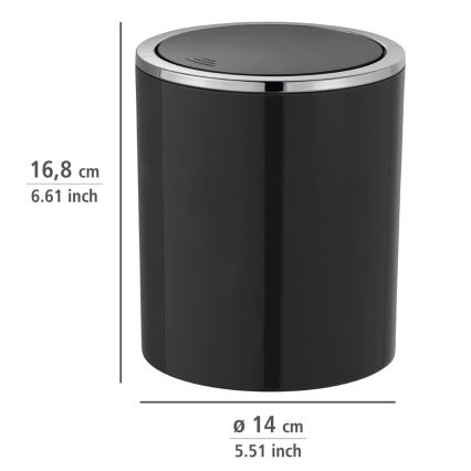 WENKO 23934100 - Abfalleimer INCA 14 x 16,8 cm schwarz/hochglänzender Chrom