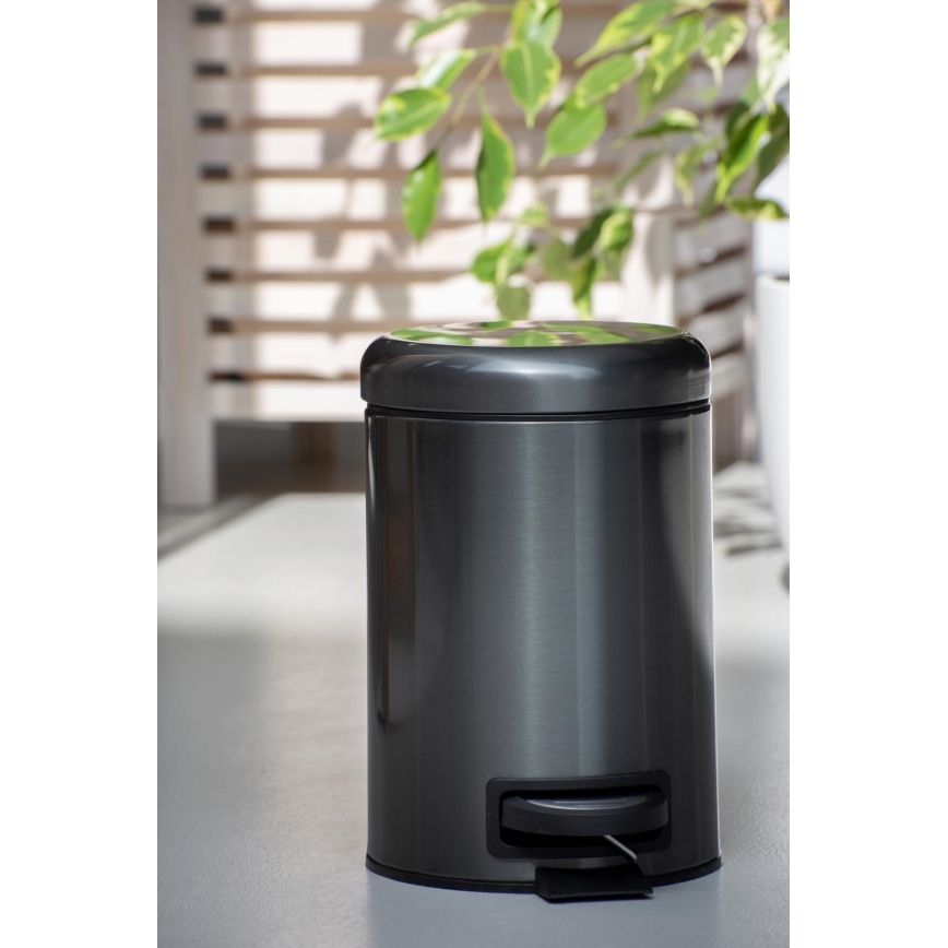 WENKO 24035100 - Abfalleimer LEMAN 17 x 25 cm Edelstahl/schwarz