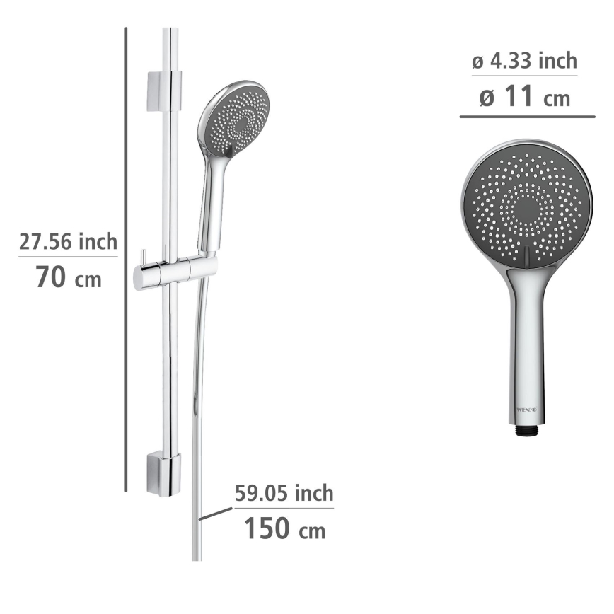 WENKO 25452100 - Duschset mit Wassersparsystem, 70 cm, silber