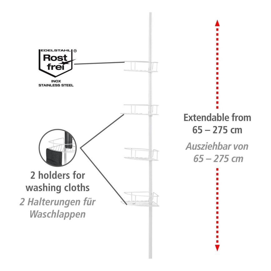 WENKO 26015100 - Eckablage DOLCEDO 31x230 cm Edelstahl/weiß