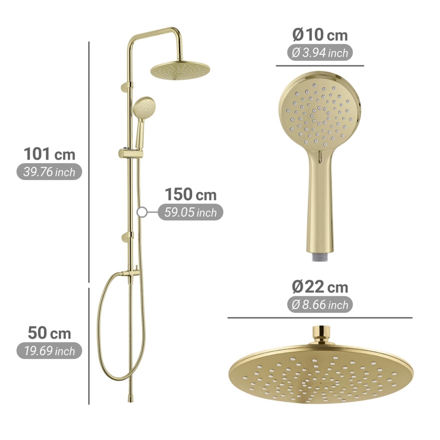 WENKO 26182100 - Duschsystem YOUNG LINE 101 cm goldfarben