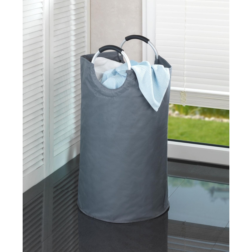WENKO 3440803100 - Wäschekorb JUMBO 38x72 cm anthrazit/silber/schwarz