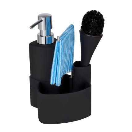 WENKO 3620127800 - Waschset EMPIRE 11x19 cm schwarz/silber
