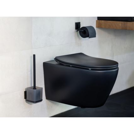 WENKO 71450800 - WC-Set VACUUM-LOC QUADRO ED 9,5 x 37 cm schwarz
