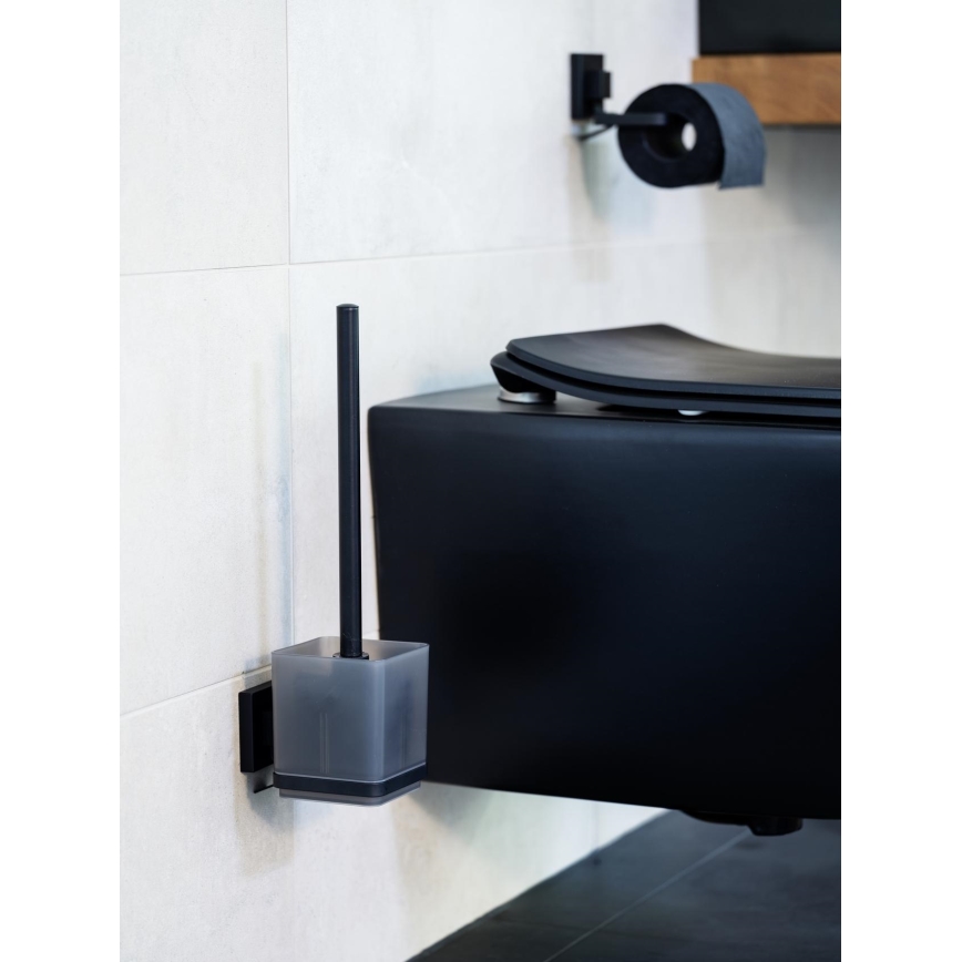 WENKO 71450800 - WC-Set VACUUM-LOC QUADRO ED 9,5 x 37 cm schwarz