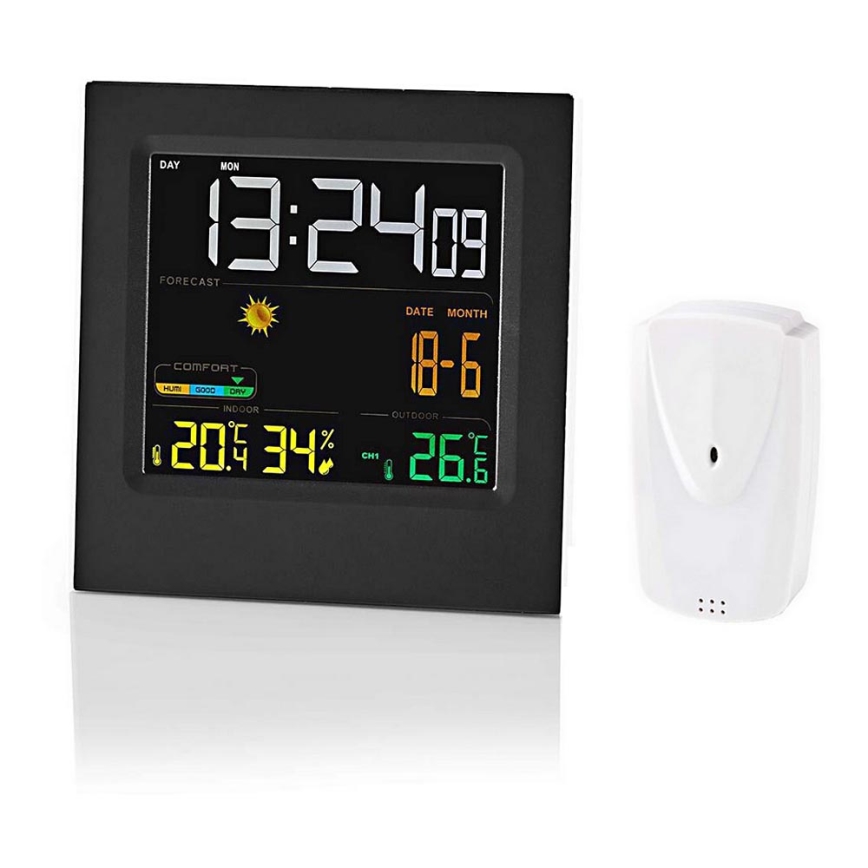 Wetterstation mit Farb-LCD-Anzeige 230V/3xAAA + 2xAA schwarz