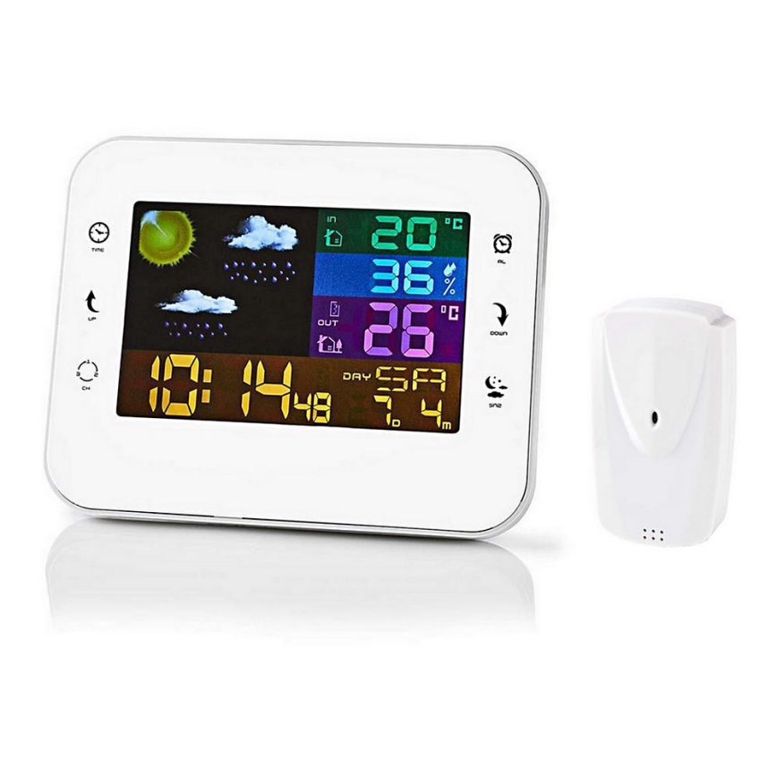 Wetterstation mit Farb-LCD-Anzeige 230V/3xAAA + 2xAA weiß