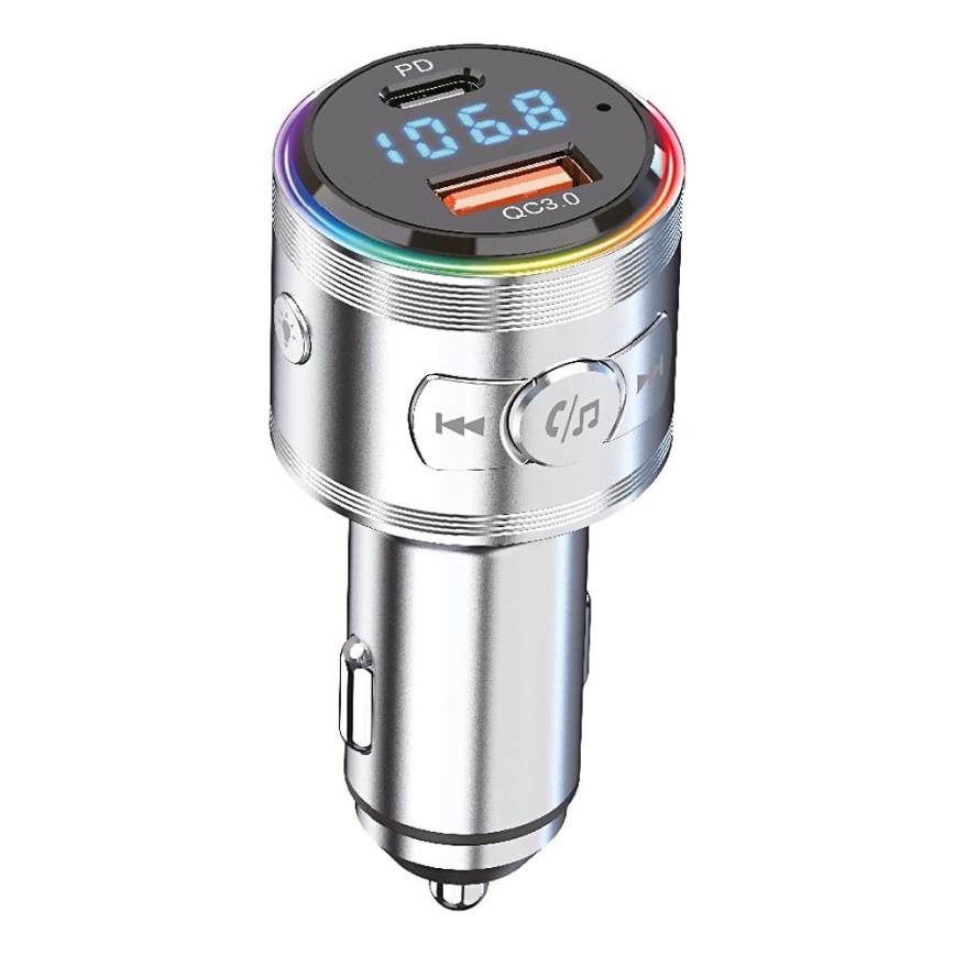 Winner Group - Auto-Ladegerät mit FM-Transmitter und Freisprecheinrichtung, 20 W, silber