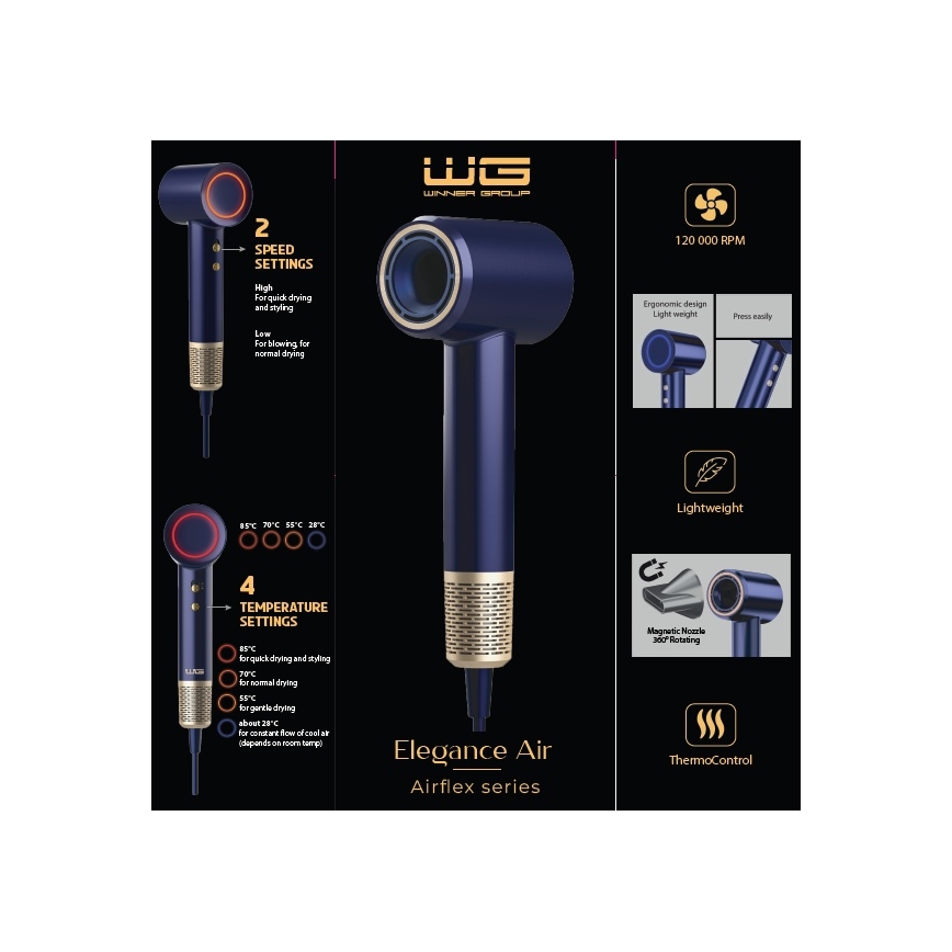 Winner Group - Haartrockner mit Ionisator Elegance Air 1600W/230V blau