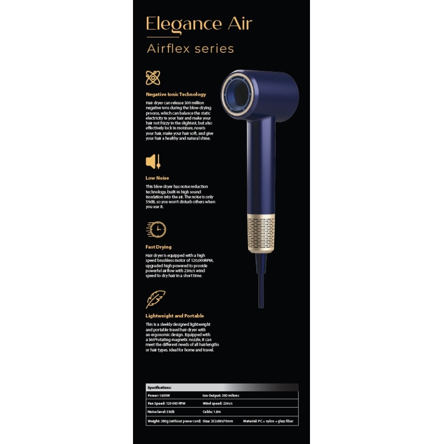 Winner Group - Haartrockner mit Ionisator Elegance Air 1600W/230V blau