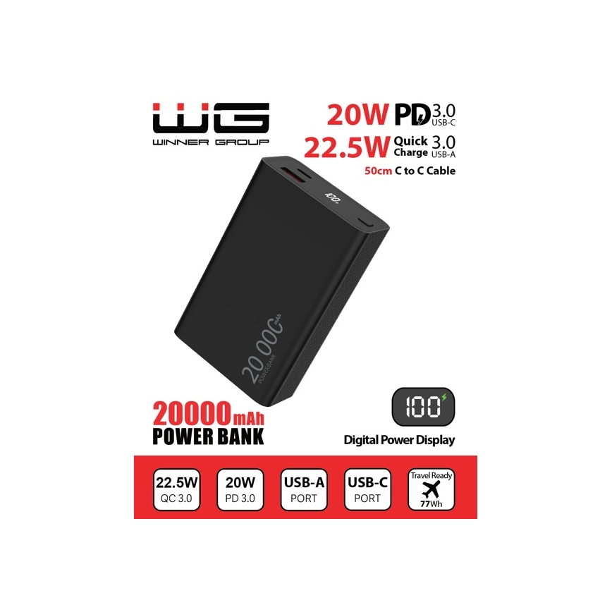 Winner Group - Powerbank mit Display 20000 mAh 20W Power Delivery schwarz