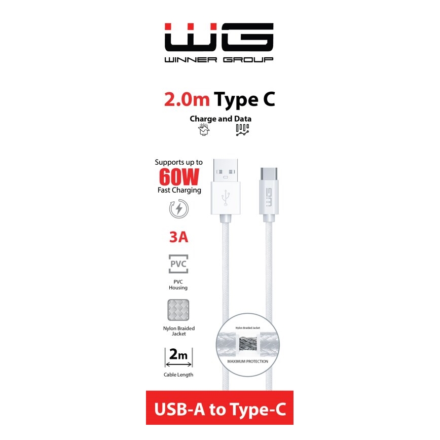 Winner Group - USB-Kabel USB-C / USB-A 60W 2m weiß