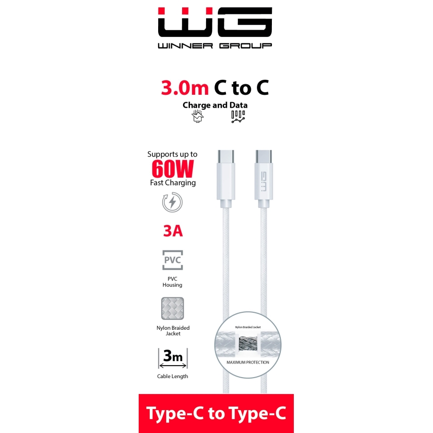 Winner Group - USB-Kabel USB-C / USB-C 60W 3m weiß