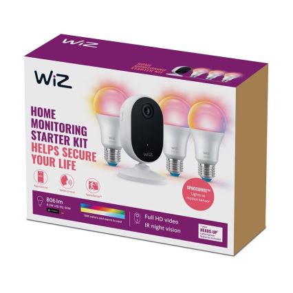 WiZ - Set zur Hausüberwachung: 1x Kamera + 3x LED RGB-Lampe A60 E27/8,5W/230V Wi-Fi