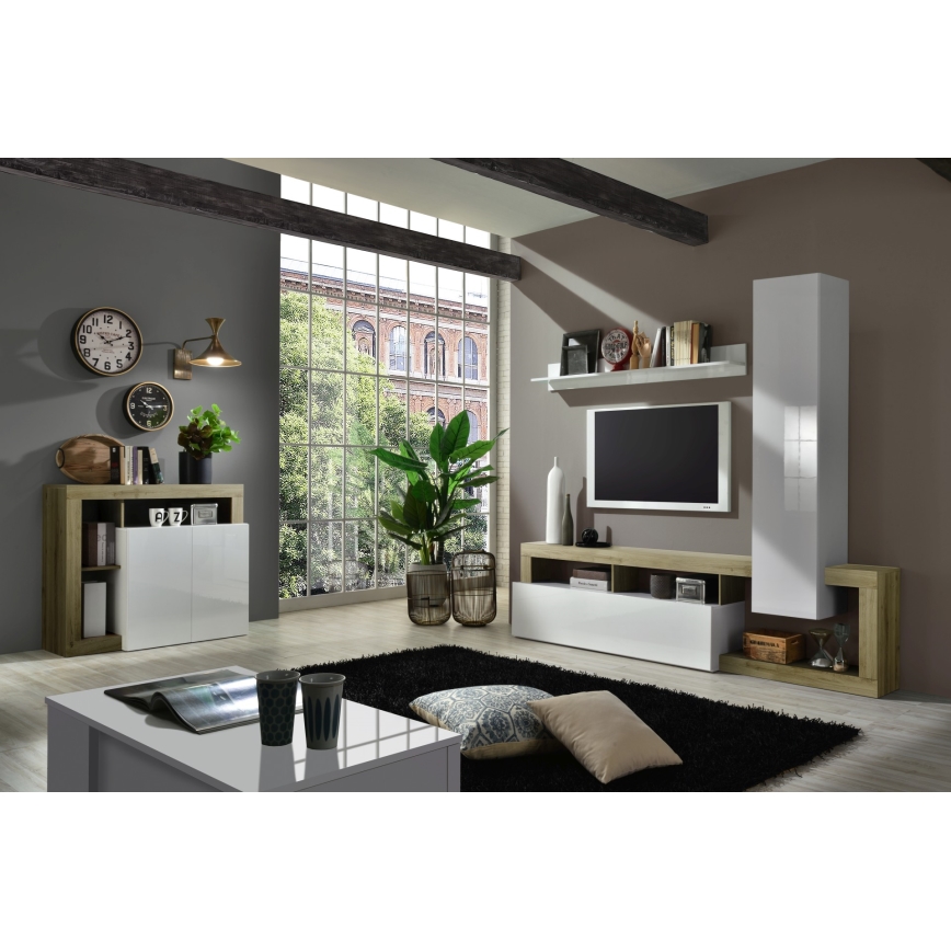 Wohnwand LENOR weiß/braun