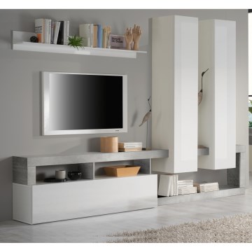 Wohnwand LENOR Weiß/Grau in Betonoptik