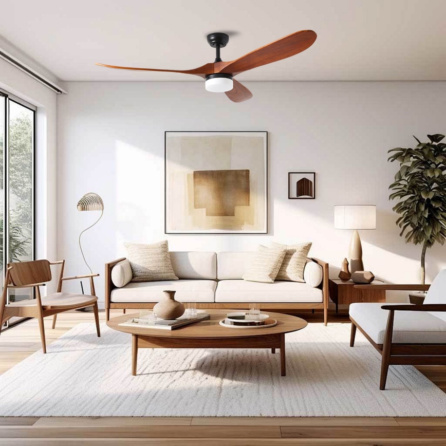 ZEVENTI - LED-Deckenventilator GINOSA LED/18W/230V 3000/4000/6000K Wi-Fi Tuya schwarz/Eiche + Fernbedienung