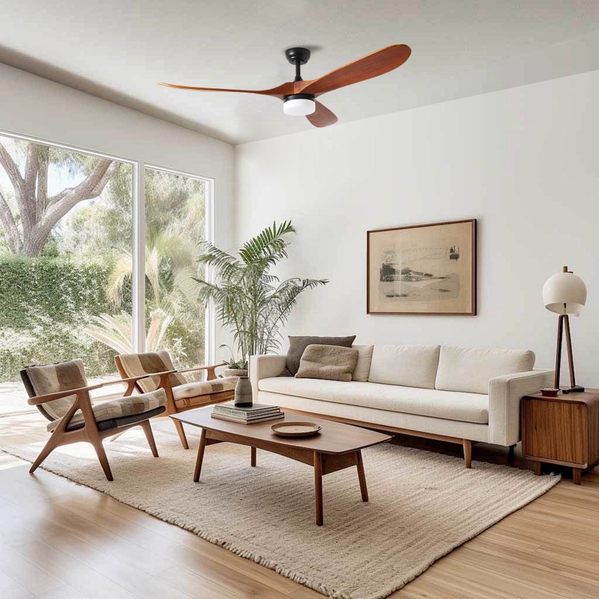 ZEVENTI - LED-Deckenventilator GINOSA LED/18W/230V 3000/4000/6000K Wi-Fi Tuya schwarz/Eiche + Fernbedienung