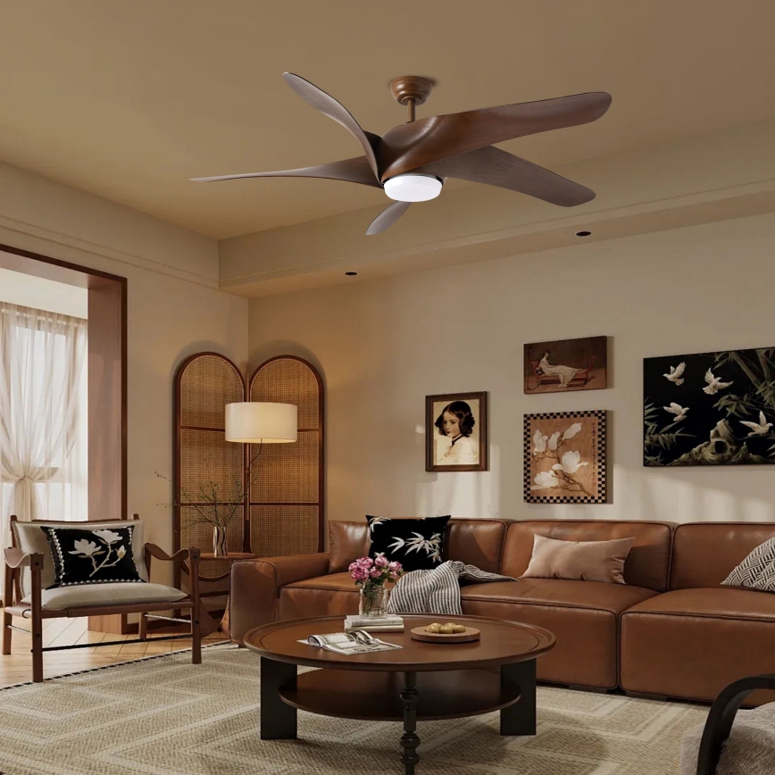 ZEVENTI - LED-Deckenventilator LUCCA LED/18W/230V 3000/4000/6000K Wi-Fi Tuya braun + Fernbedienung