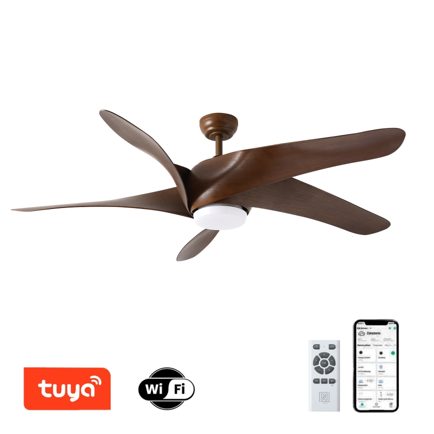 ZEVENTI - LED-Deckenventilator LUCCA LED/18W/230V 3000/4000/6000K Wi-Fi Tuya braun + Fernbedienung