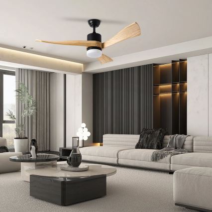 ZEVENTI - LED-Deckenventilator NATURITO LED/18W/230V 3000/4000/6000K Wi-Fi Tuya schwarz/Eiche + Fernbedienung