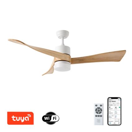 ZEVENTI - LED-Deckenventilator NATURITO LED/18W/230V 3000/4000/6000K Wi-Fi Tuya weiß/Eiche + Fernbedienung