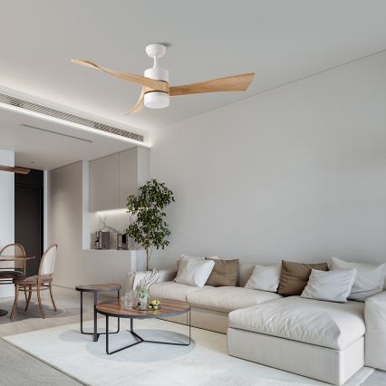 ZEVENTI - LED-Deckenventilator NATURITO LED/18W/230V 3000/4000/6000K Wi-Fi Tuya weiß/Eiche + Fernbedienung