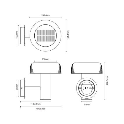 Zuma Line - LED Solar-Wandleuchte LED/2,5W/2000 mAh IP44 schwarz