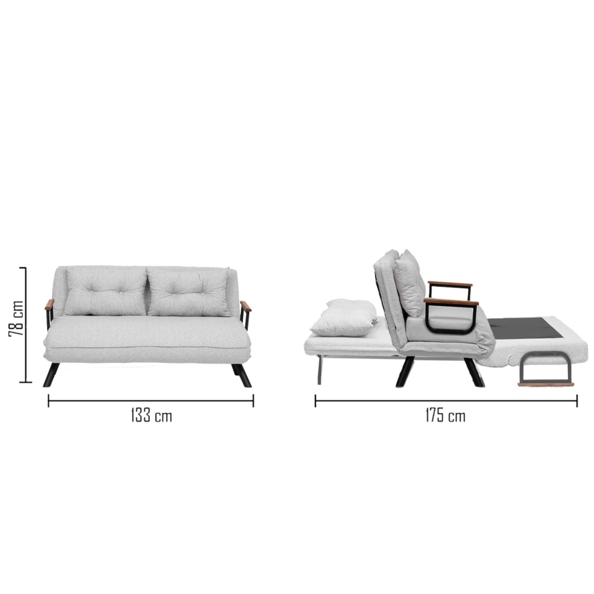 Zweisitziges Schlafsofa QIRA, grau